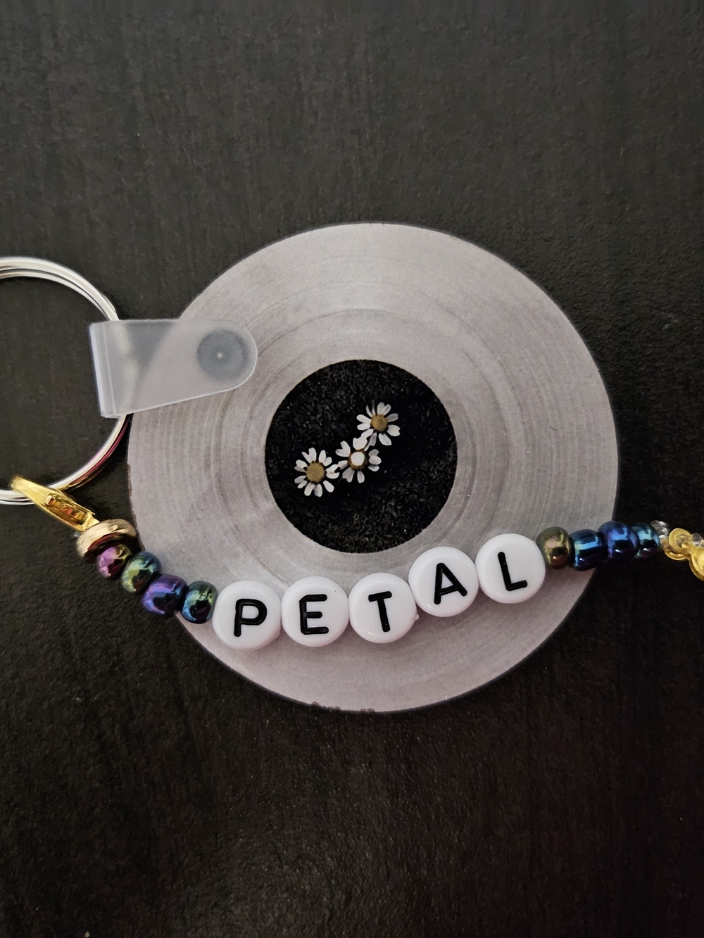 Petal Vinyl Record Keychain with Beads